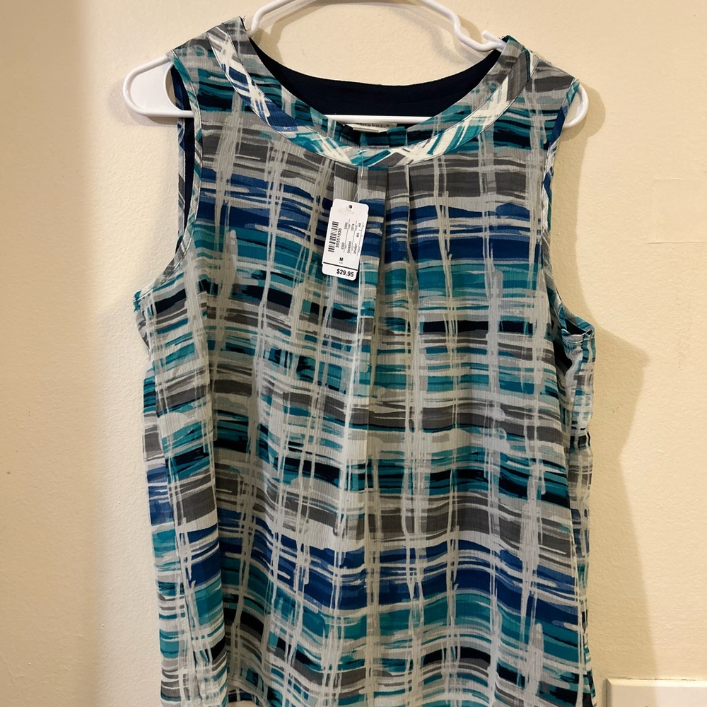 NWT Christopher & Banks Blue and Gray Plaid Tank Top